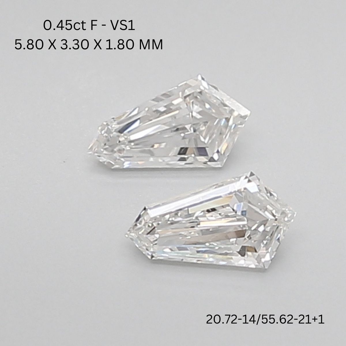 0.45 CT F VS1 SHIELD diamond Pairs Inventory