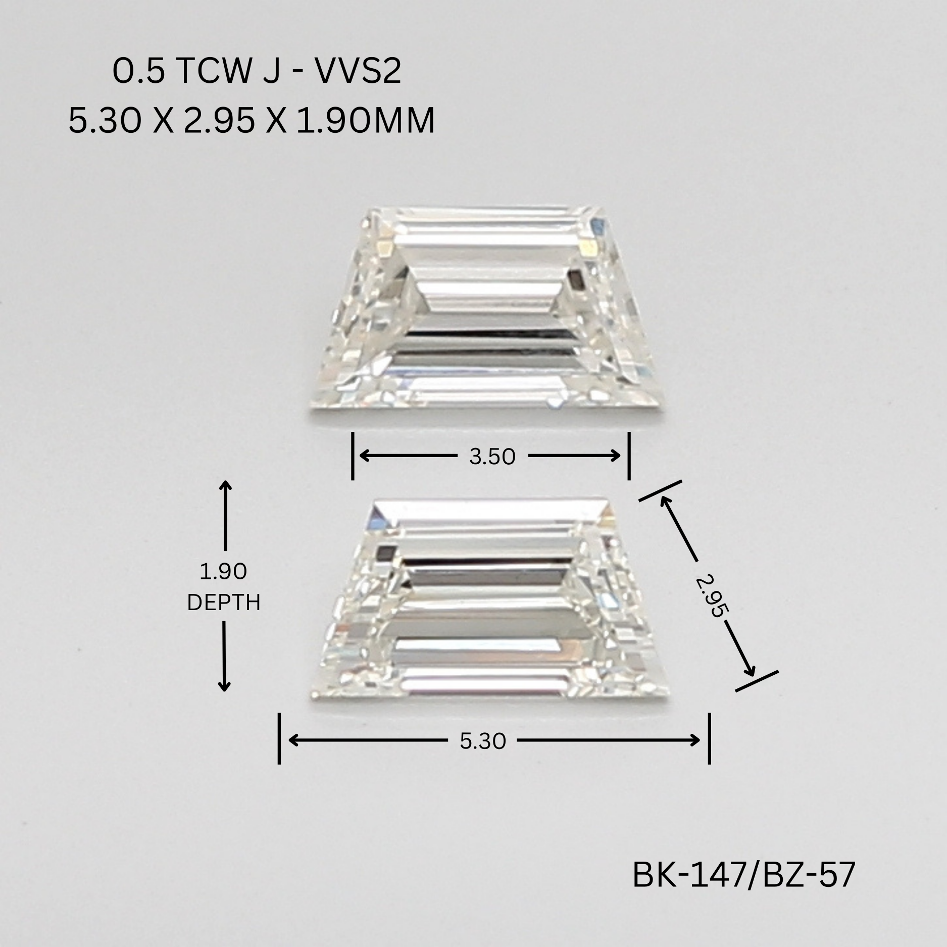 0.5 CT J VVS2 TRAPEZOID diamond Pairs Inventory