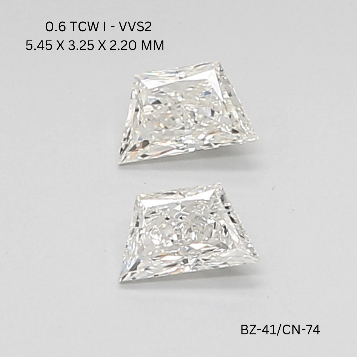 0.6 CT I VVS2 TRAPEZOID diamond Pairs Inventory