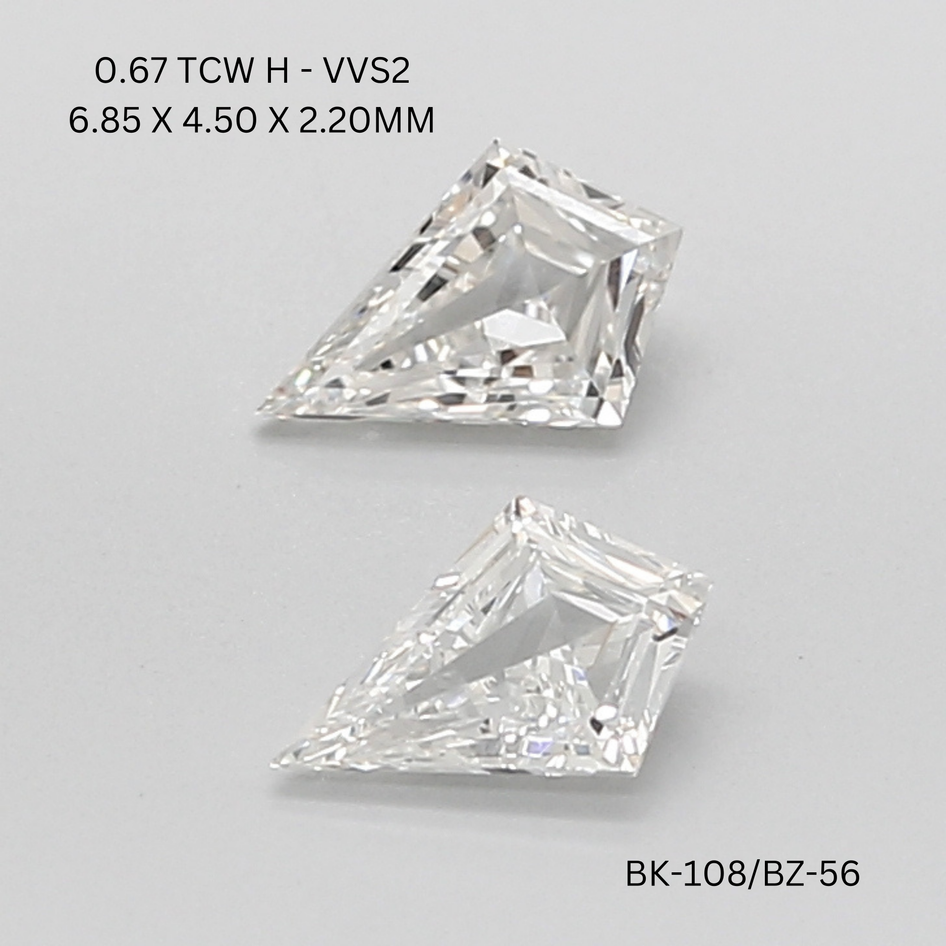 0.67 CT H VVS2 KITE diamond Pairs Inventory