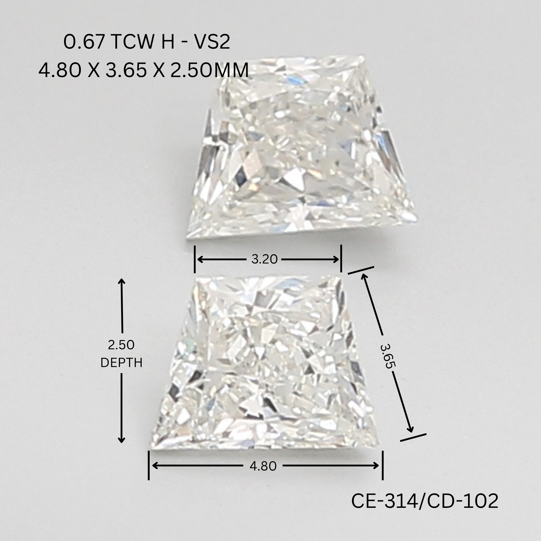 0.67 CT H VS2 TRAPEZOID diamond Pairs Inventory