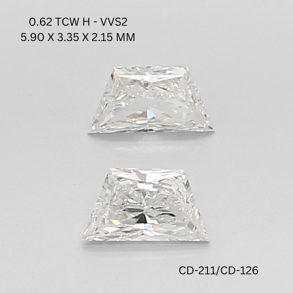 0.62 CT H VVS2 TRAPEZOID diamond Pairs Inventory