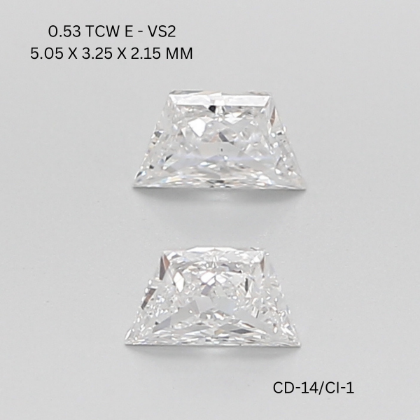 0.53 CT E VS2 TRAPEZOID diamond Pairs Inventory