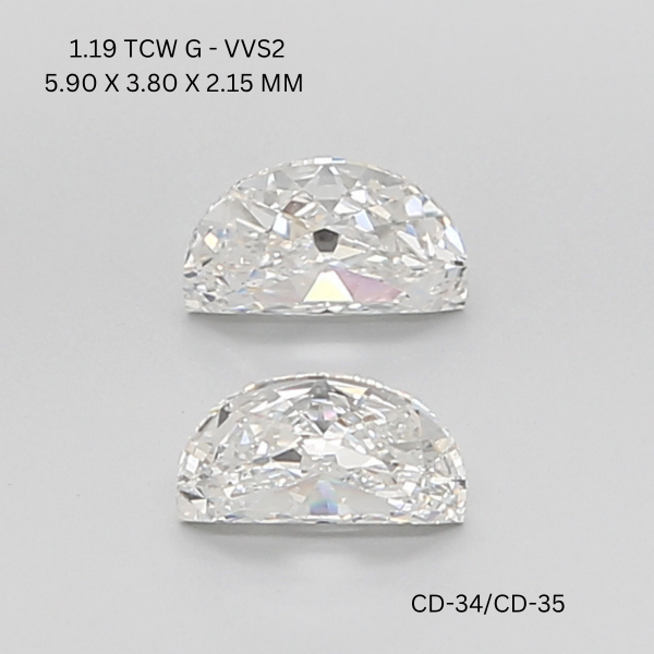 1.19 CT G VS2 HALF MOON diamond Pairs Inventory