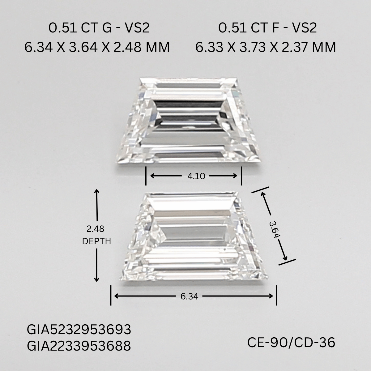 1.02 CT G VS1 TRAPEZOID diamond Pairs Inventory