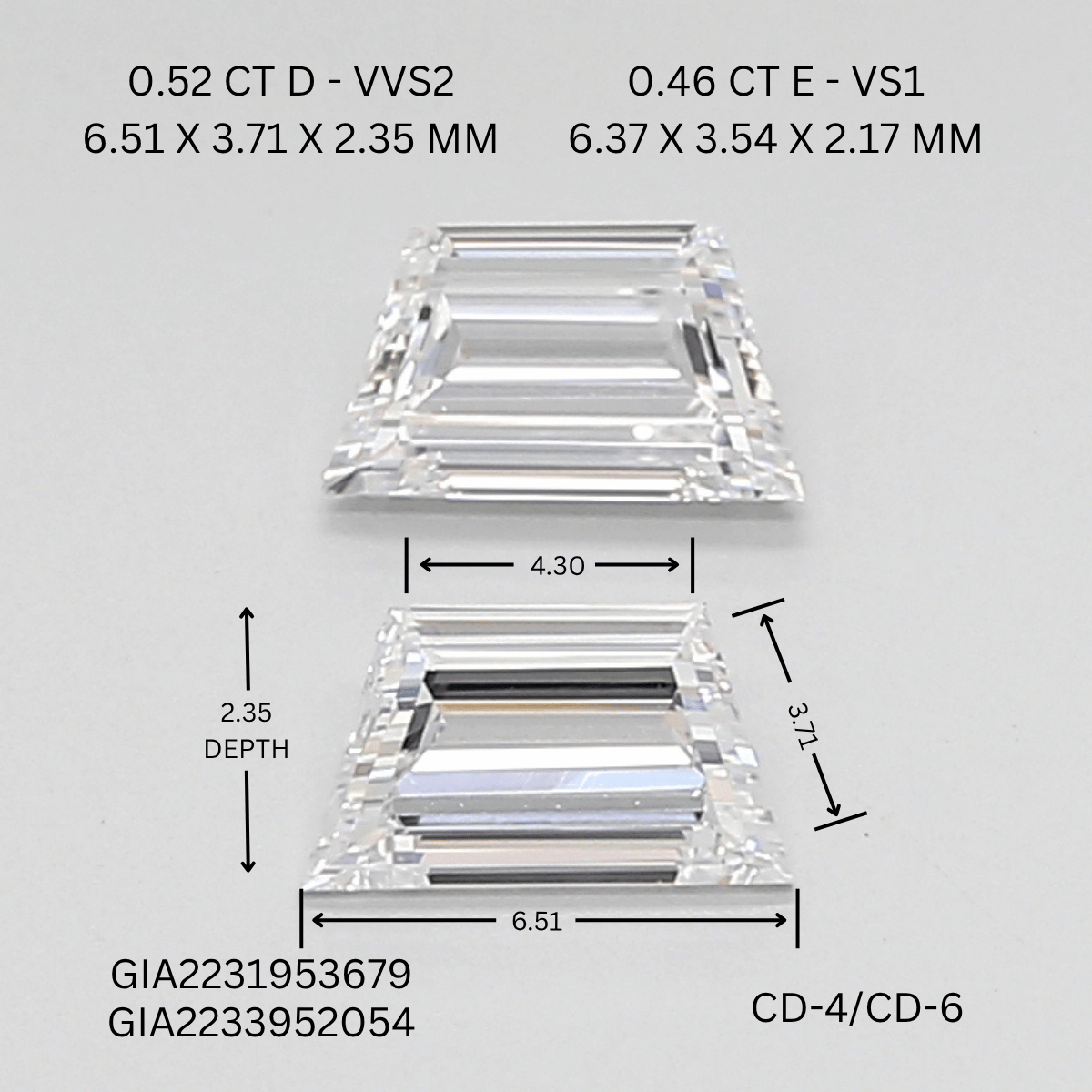 0.98 CT E VVS2 TRAPEZOID diamond Pairs Inventory