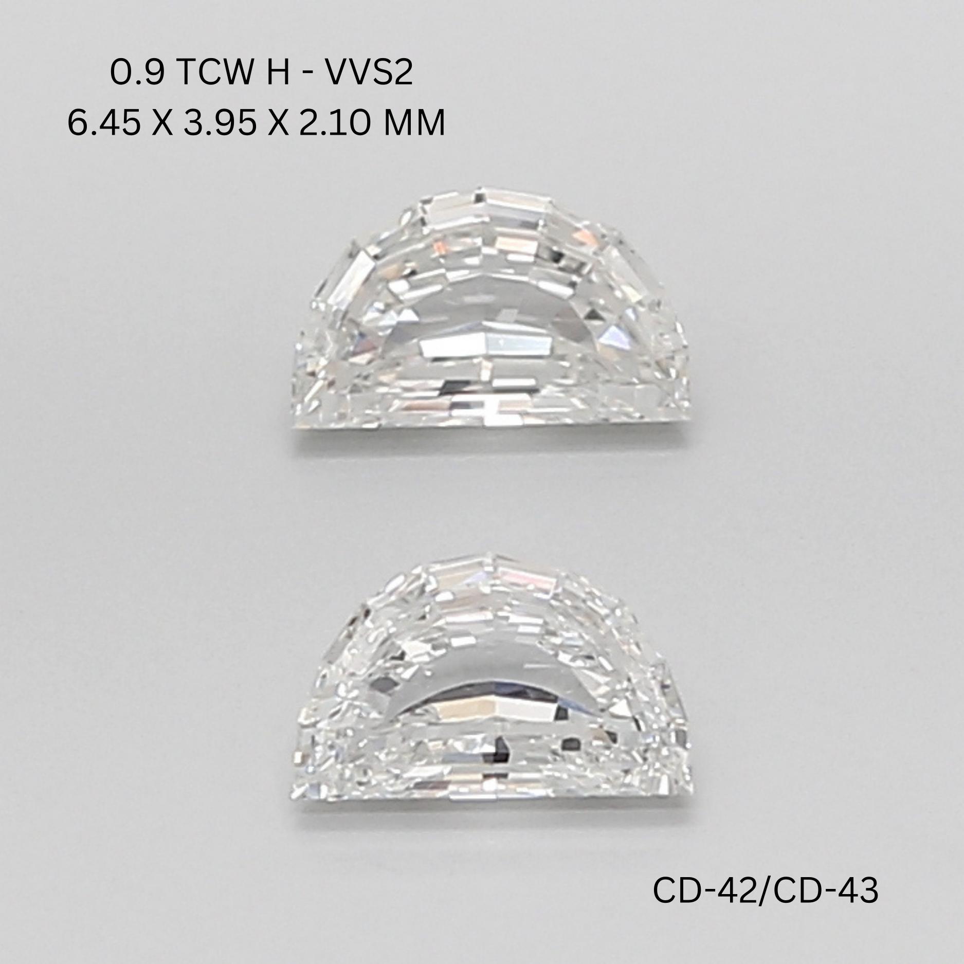 0.9 CT H VVS2 HALF MOON diamond Pairs Inventory