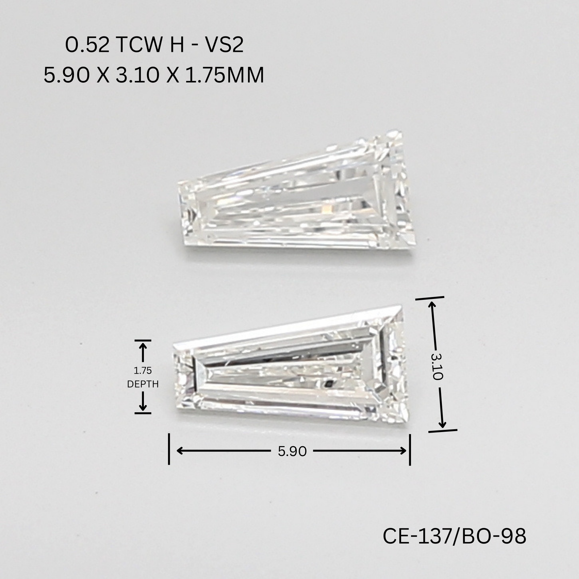 0.52 CT H VS2 TAPER diamond Pairs Inventory