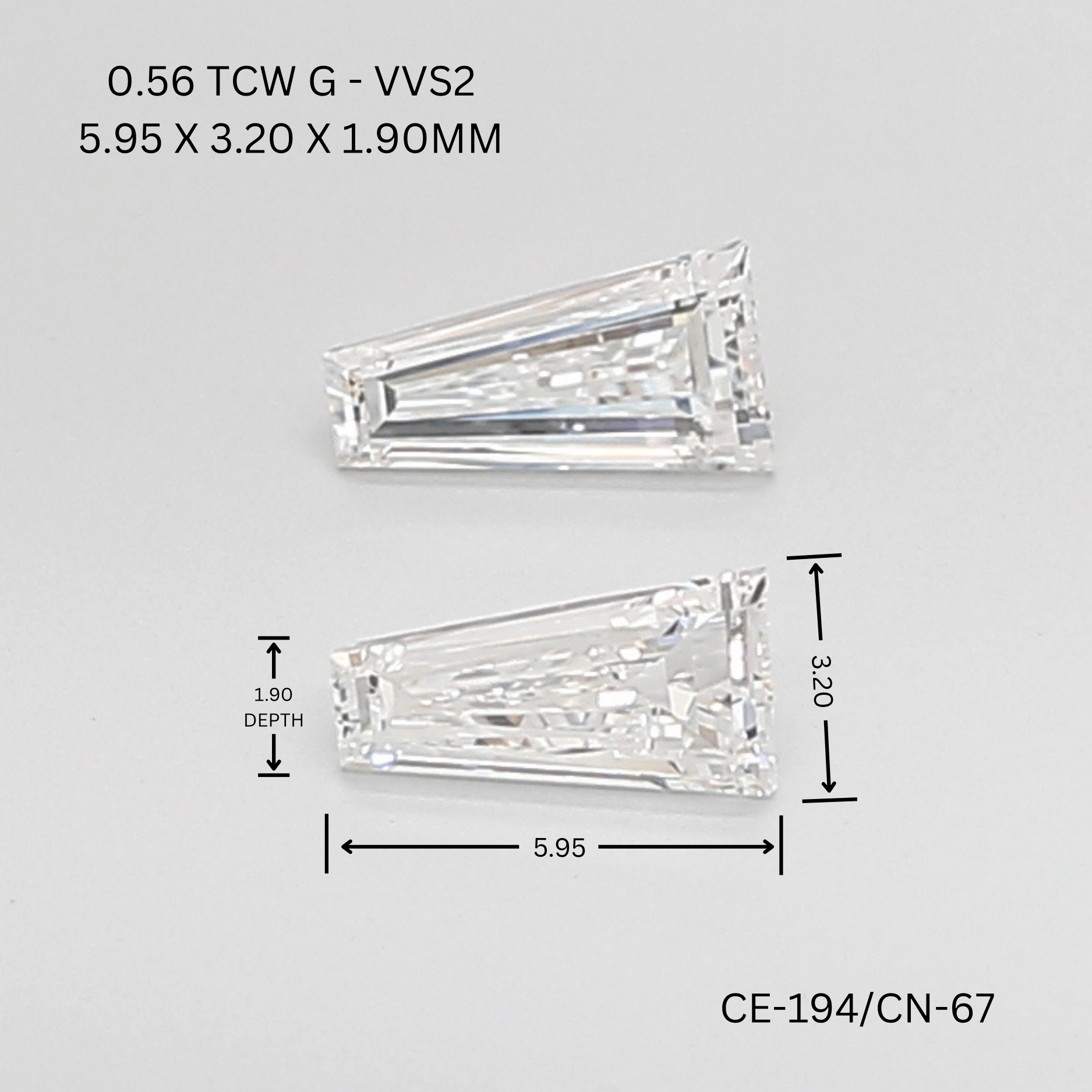 0.56 CT G VVS2 TAPER diamond Pairs Inventory