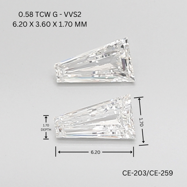 0.58 CT G VVS2 TAPER diamond Pairs Inventory