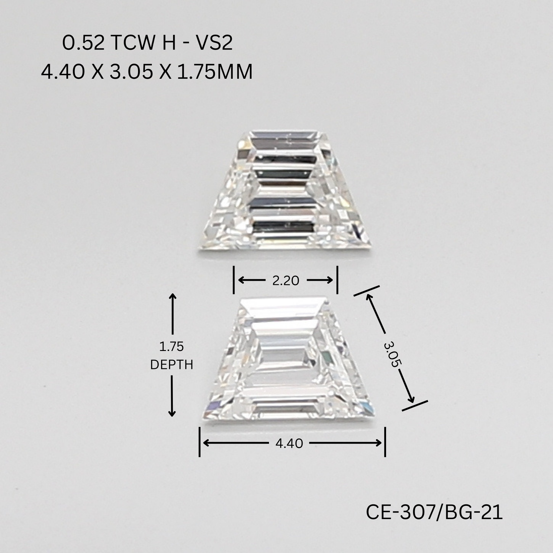 0.34 CT H VS2 TRAPEZOID diamond Pairs Inventory