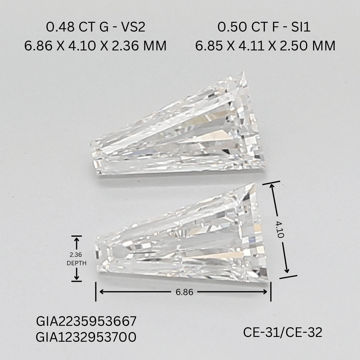 0.99 CT G VS2 TAPER diamond Pairs Inventory