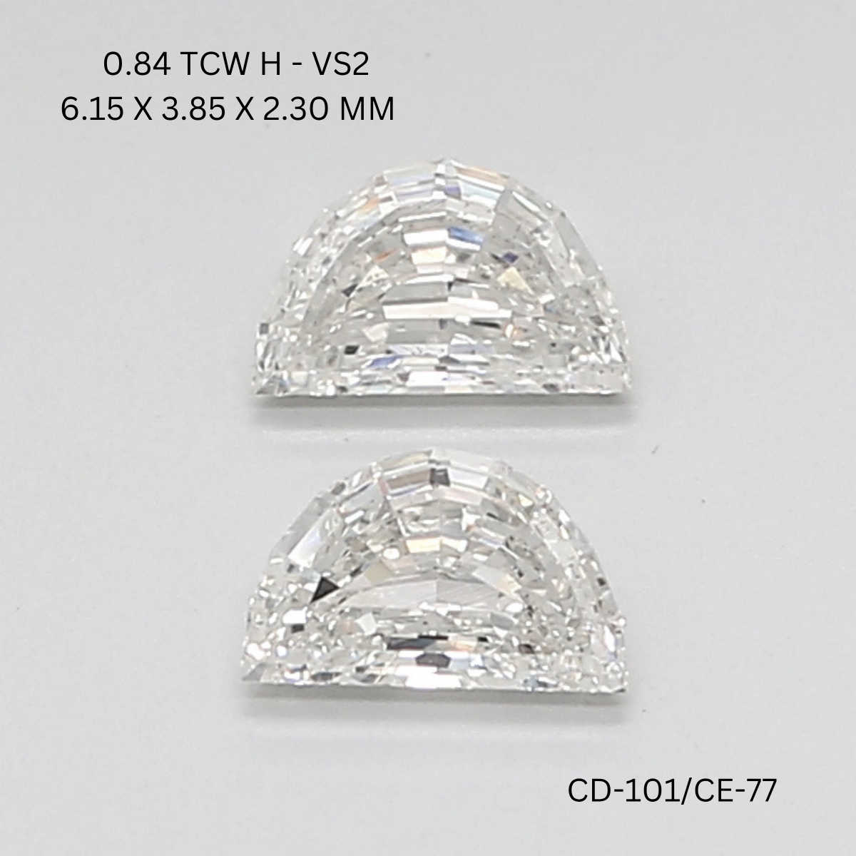 0.84 CT H VS2 HALF MOON diamond Pairs Inventory