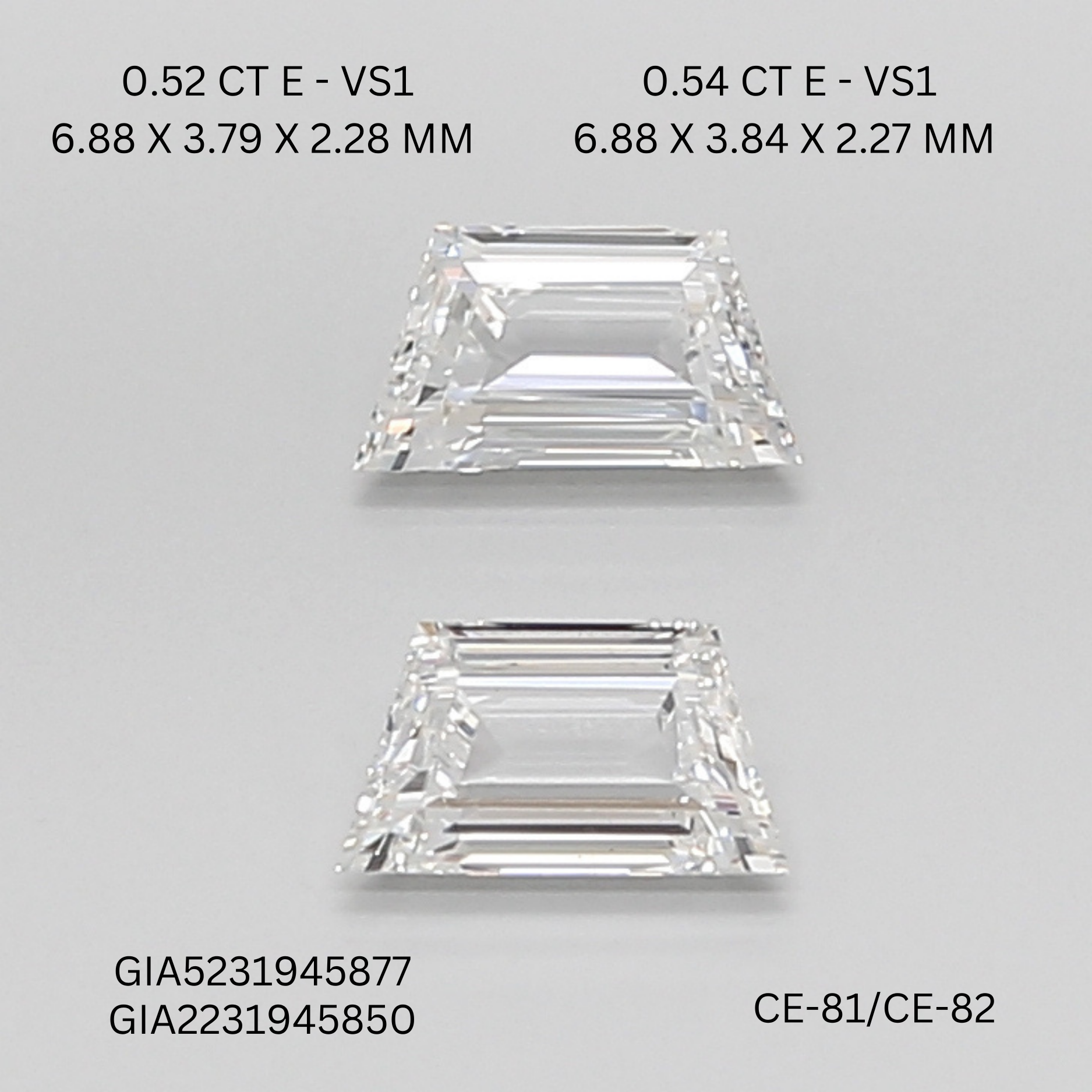 1.07 CT F VVS2 TRAPEZOID diamond Pairs Inventory