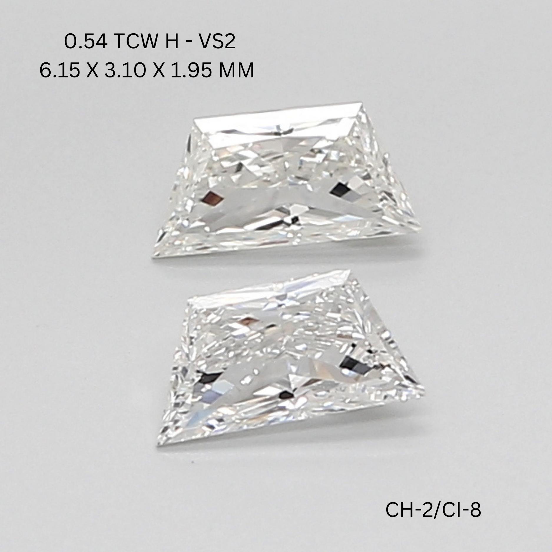 0.54 CT H VS2 TRAPEZOID diamond Pairs Inventory