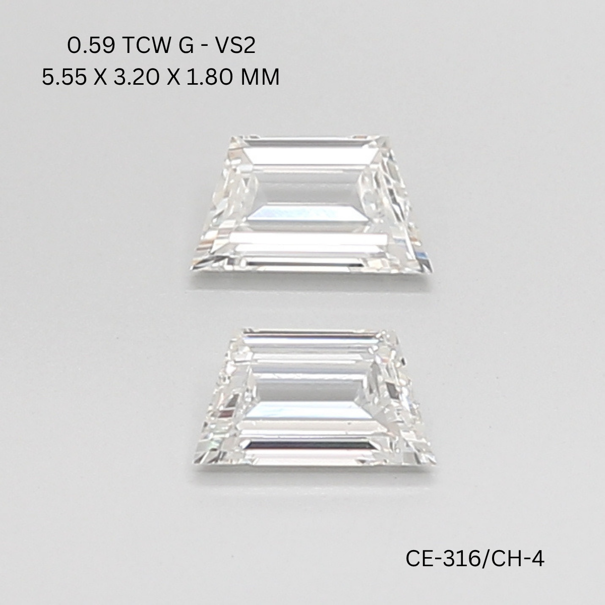 0.59 CT G VS2 TRAPEZOID diamond Pairs Inventory