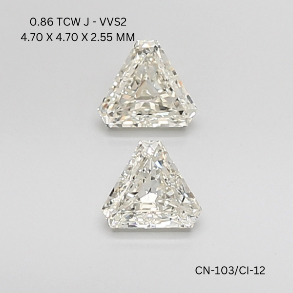 0.86 CT J VVS2 TRIANGULAR diamond Pairs Inventory
