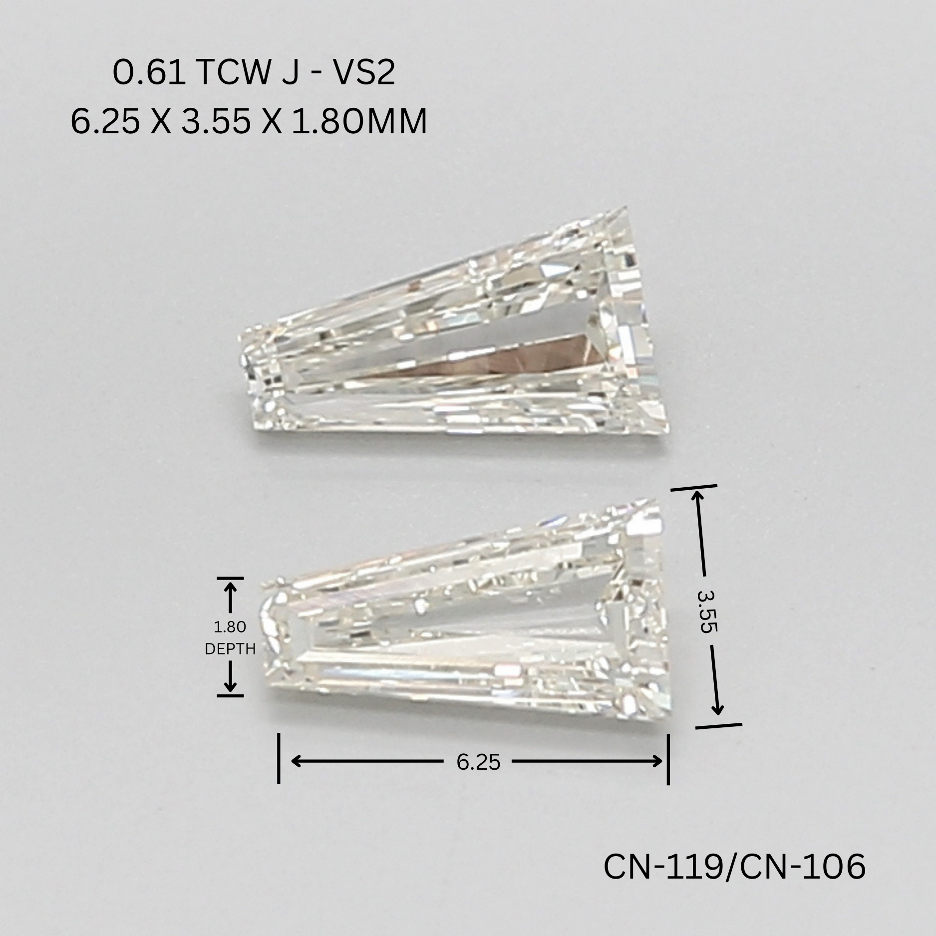 0.61 CT J VS2 TAPER diamond Pairs Inventory