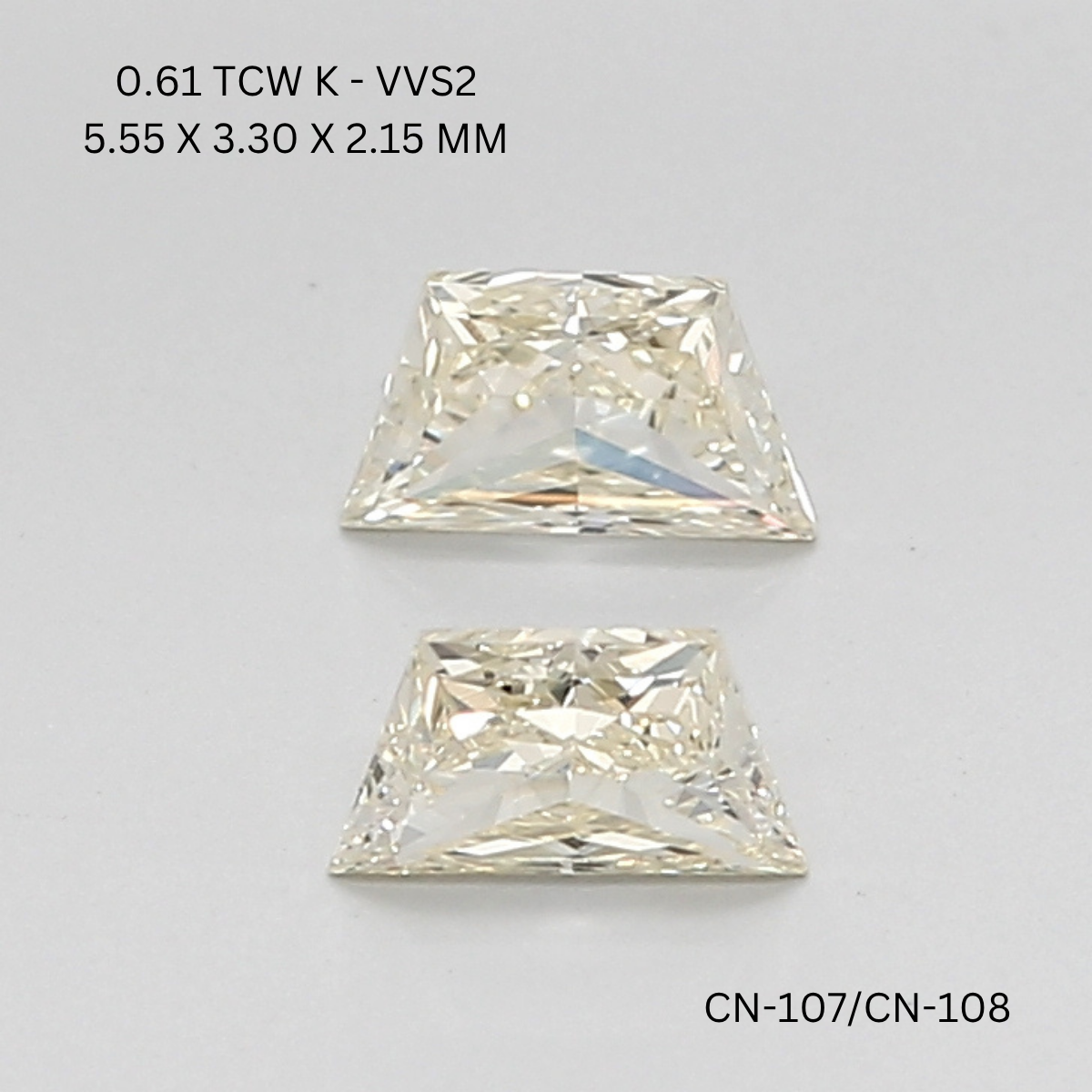0.61 CT K VVS2 TRAPEZOID diamond Pairs Inventory