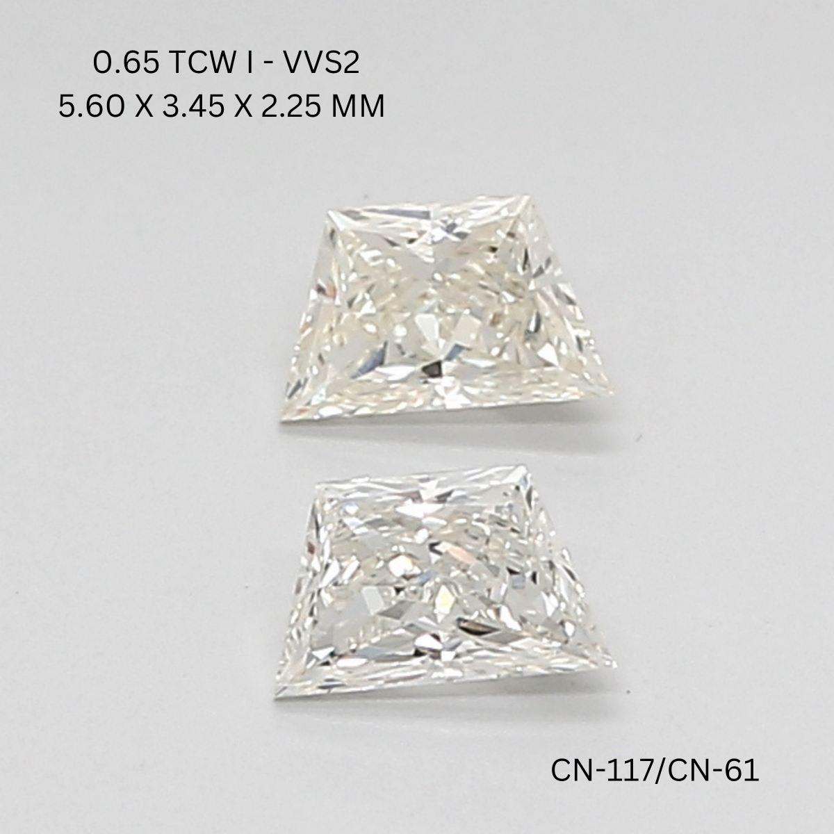 0.65 CT I VVS2 TRAPEZOID diamond Pairs Inventory