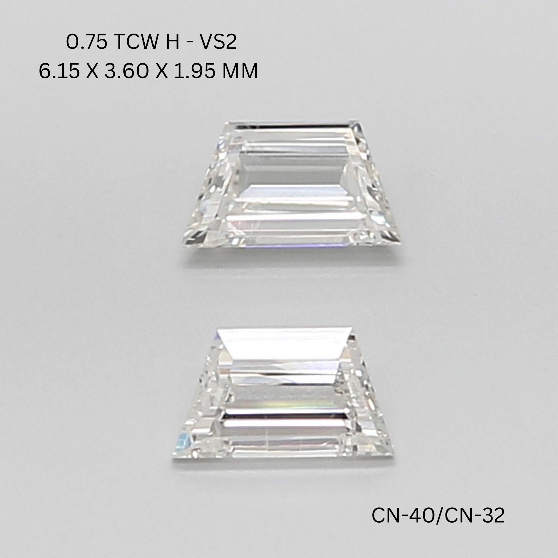 0.79 CT H VS2 TRAPEZOID diamond Pairs Inventory