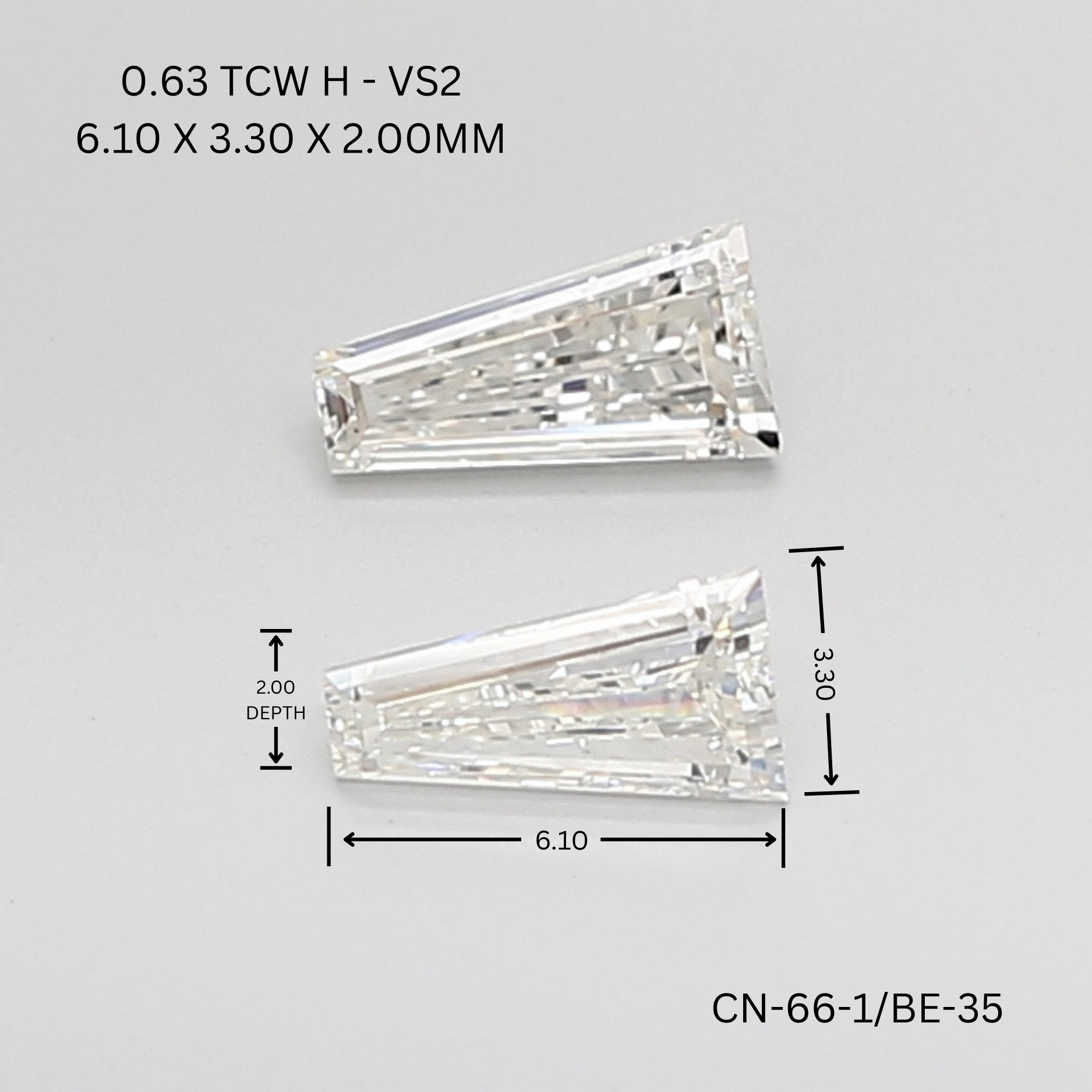 0.63 CT H VS2 TAPER diamond Pairs Inventory