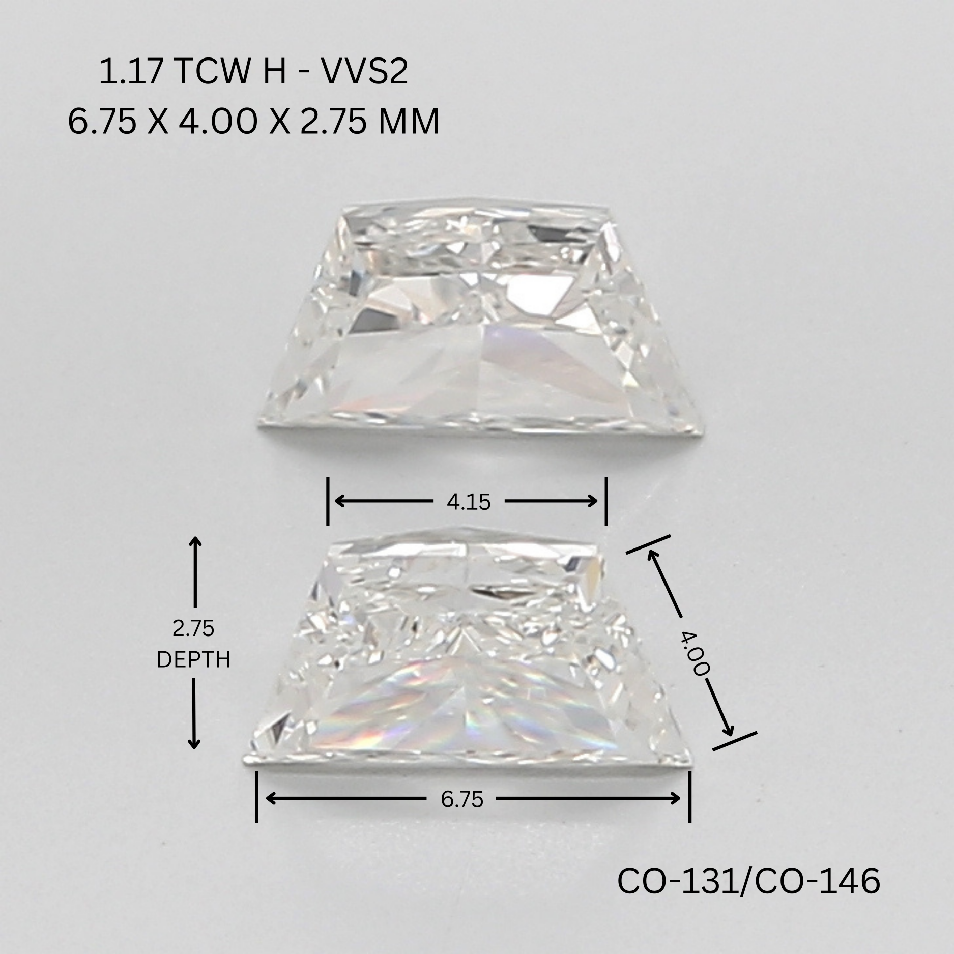 1.17 CT H VVS2 TRAPEZOID diamond Pairs Inventory