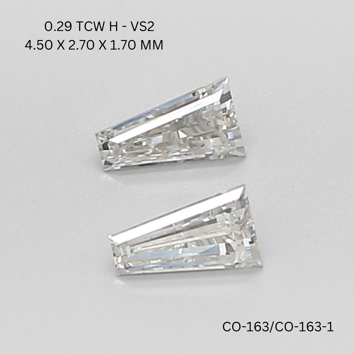 0.29 CT H VS2 TAPER diamond Pairs Inventory