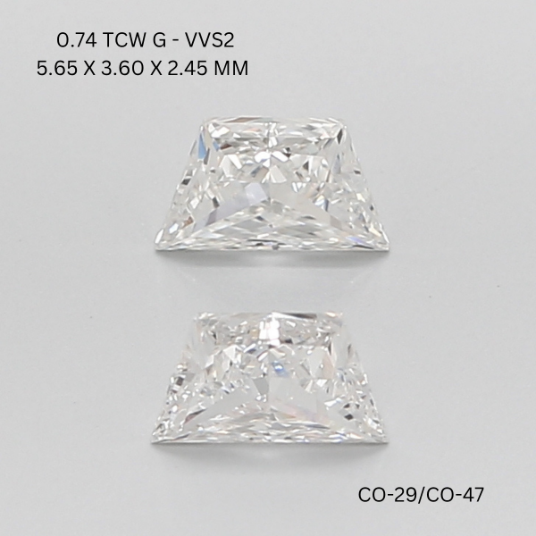 0.74 CT G VVS2 TRAPEZOID diamond Pairs Inventory