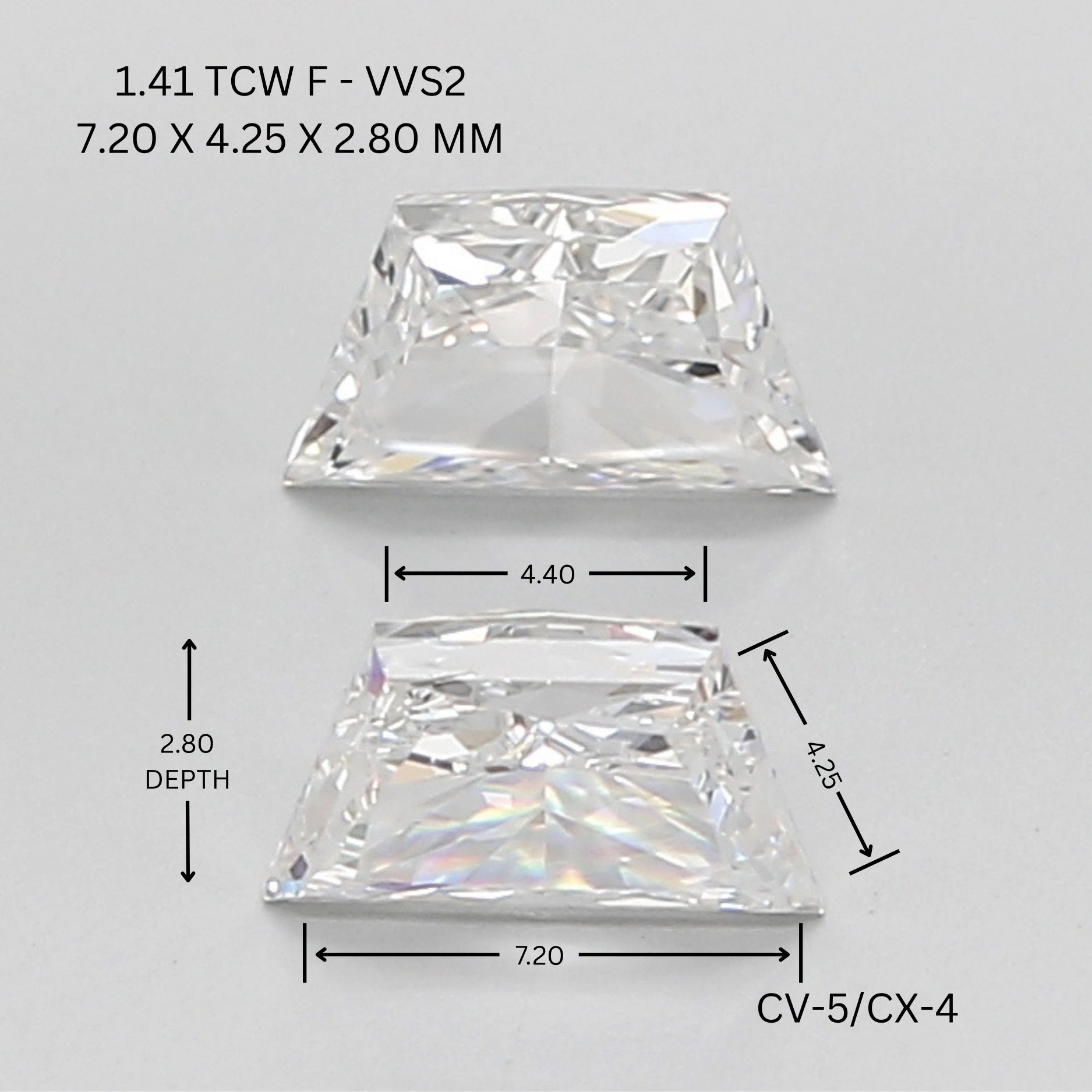 1.41 CT F VVS2 TRAPEZOID diamond Pairs Inventory