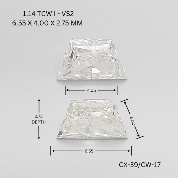 1.14 CT I VS2 TRAPEZOID diamond Pairs Inventory