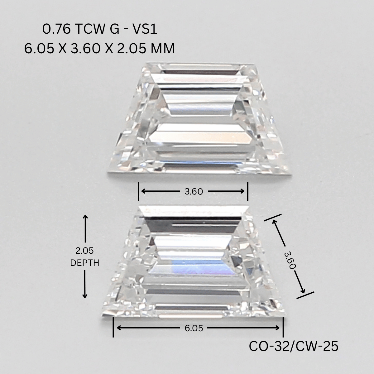 0.76 CT G VS1 TRAPEZOID diamond Pairs Inventory
