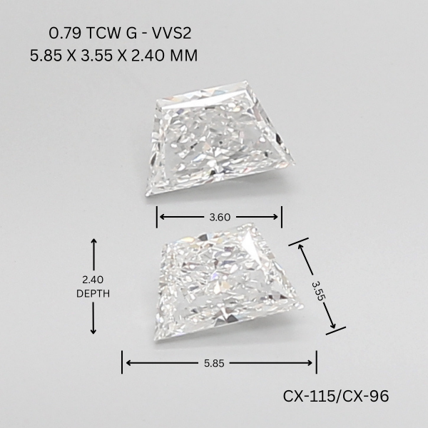 0.79 CT G VVS2 TRAPEZOID diamond Pairs Inventory