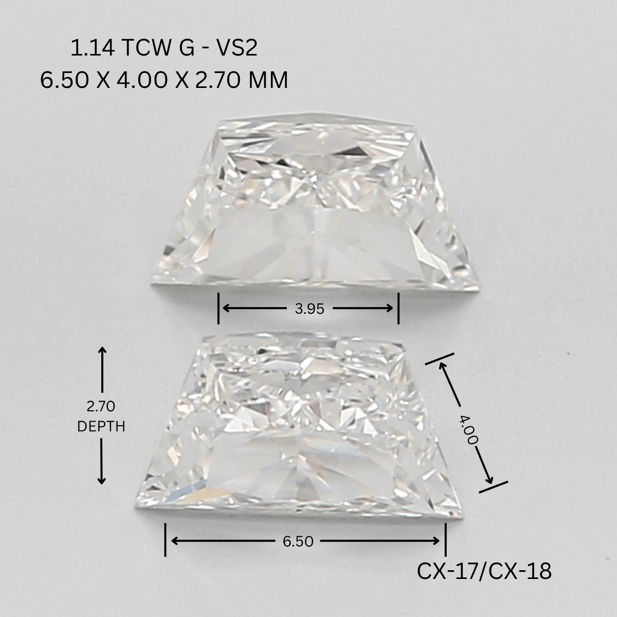 1.14 CT G VS2 TRAPEZOID diamond Pairs Inventory