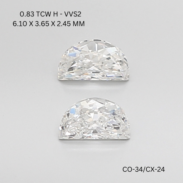 0.83 CT H VVS2 HALF MOON diamond Pairs Inventory