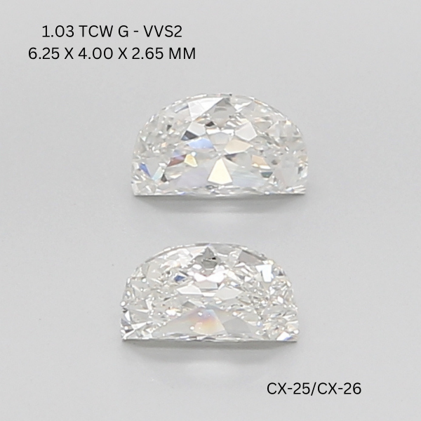 1.03 CT G VVS2 HALF MOON diamond Pairs Inventory
