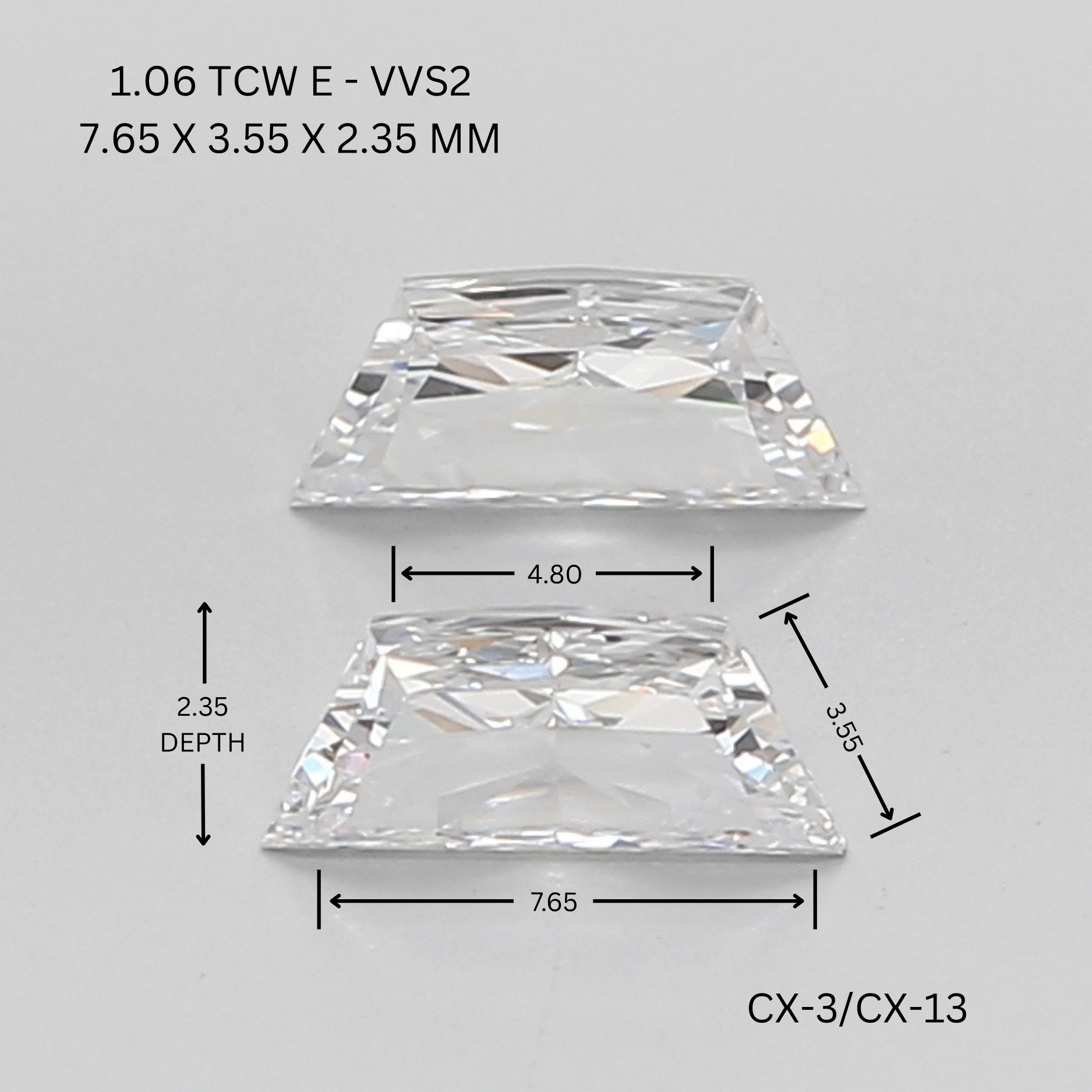 1.06 CT E VVS2 TRAPEZOID diamond Pairs Inventory