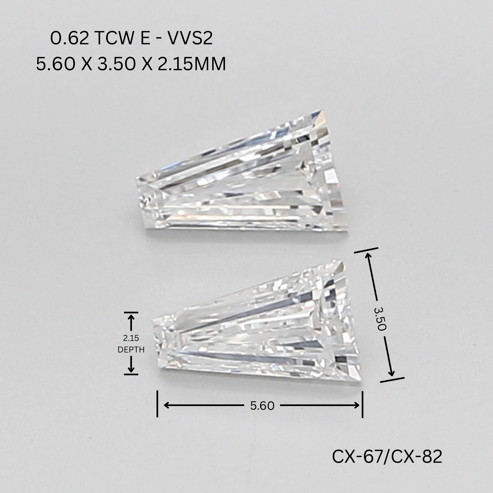 0.62 CT E VVS2 TAPER diamond Pairs Inventory
