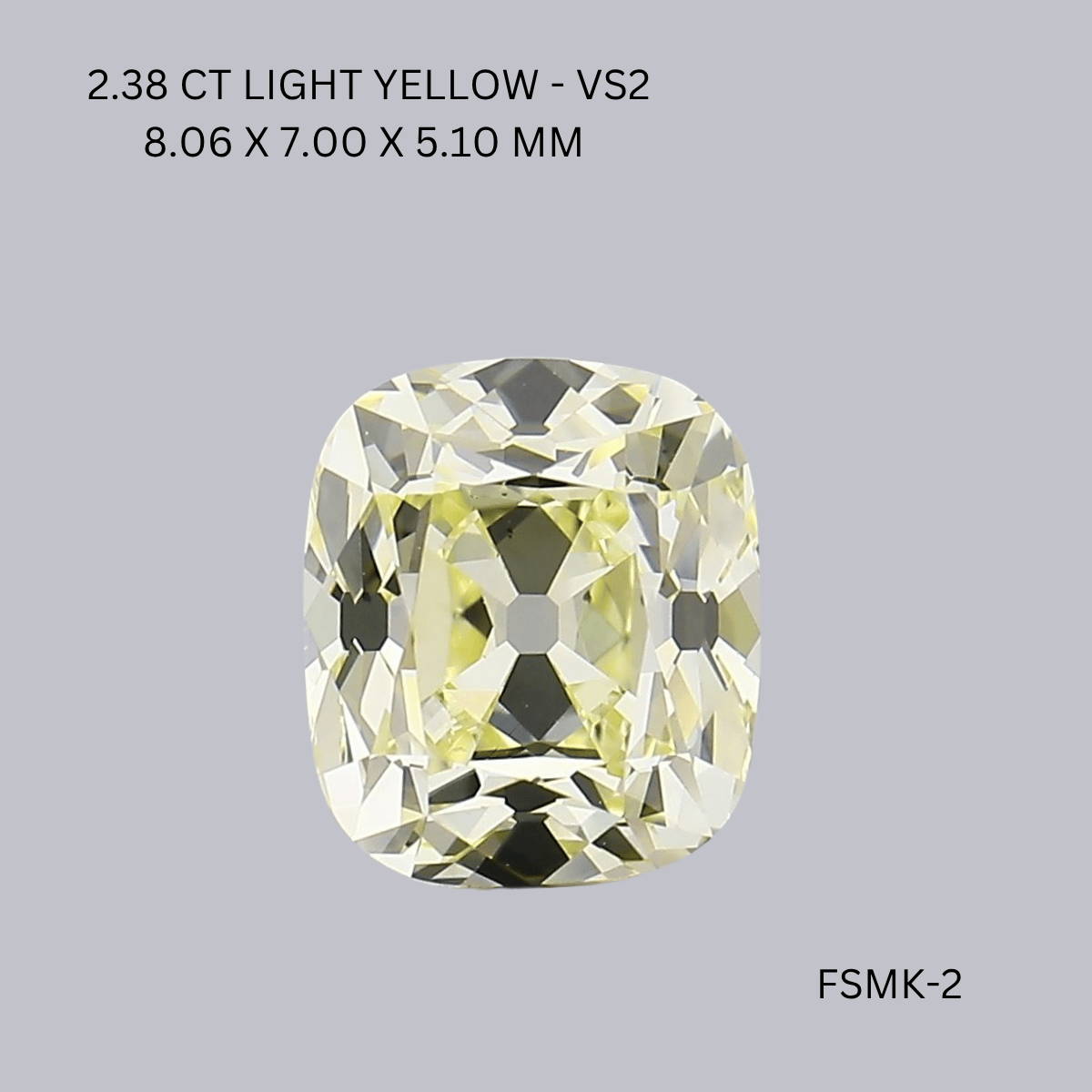 2.38 CT L YELLOW VS2 CUSHION diamond Fancy Shape