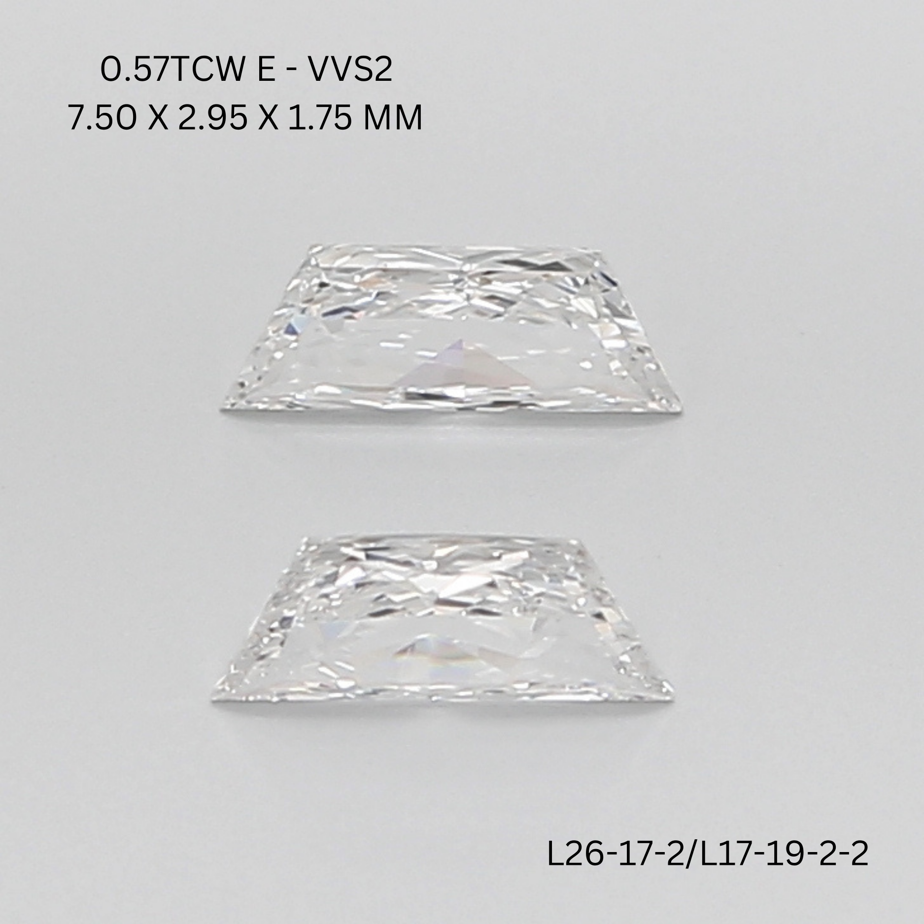 0.57 CT E VVS2 TRAPEZOID diamond Pairs Inventory