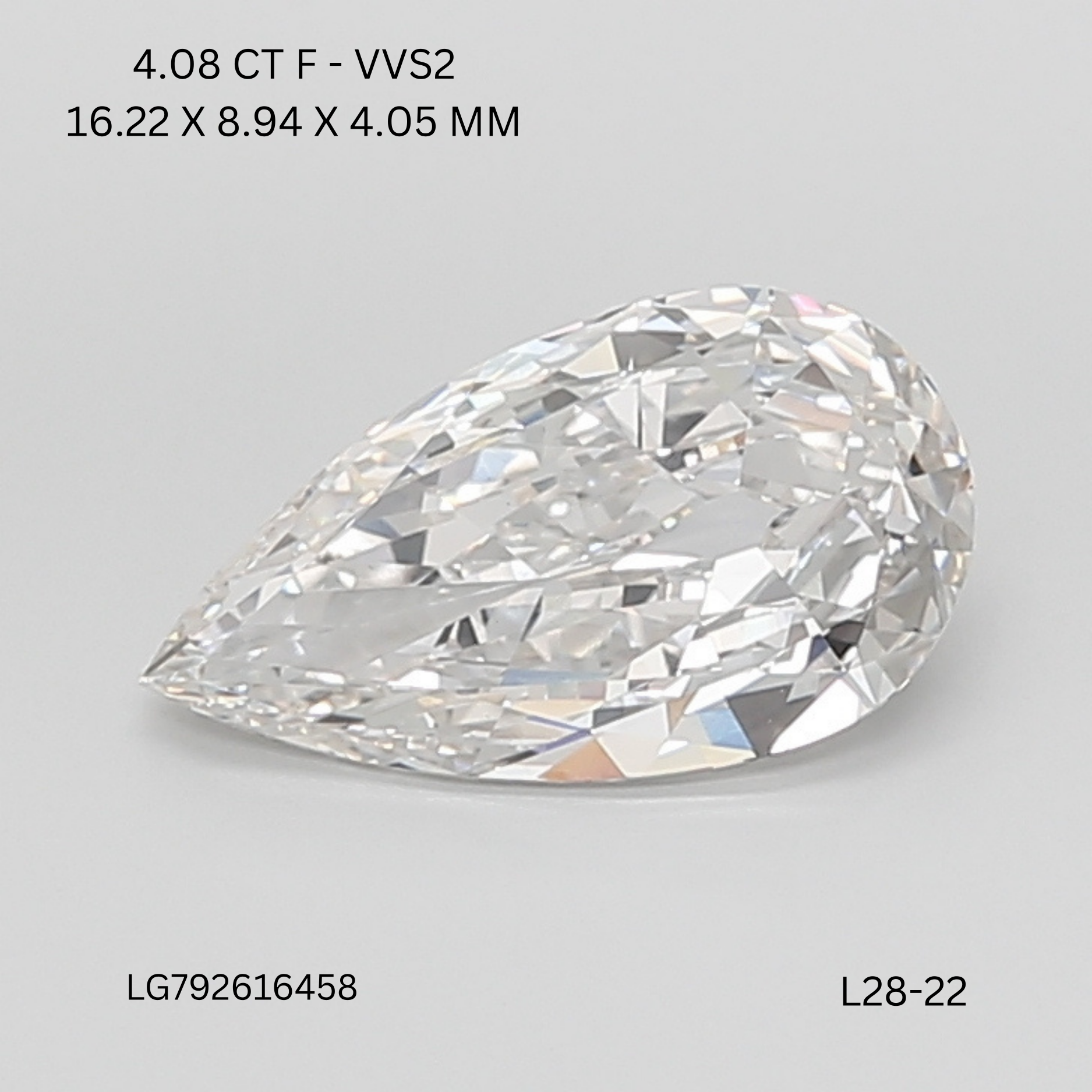 4.08 CT F VVS2 PEAR diamond Fancy Shape