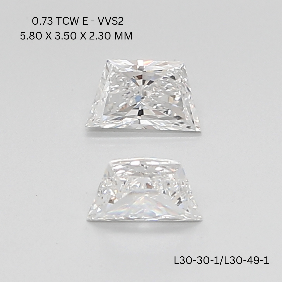 0.73 CT E VVS2 TRAPEZOID diamond Pairs Inventory