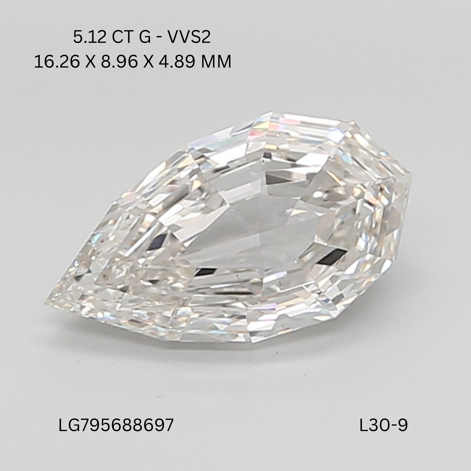 5.12 CT G VVS2 PEAR diamond Fancy Shape