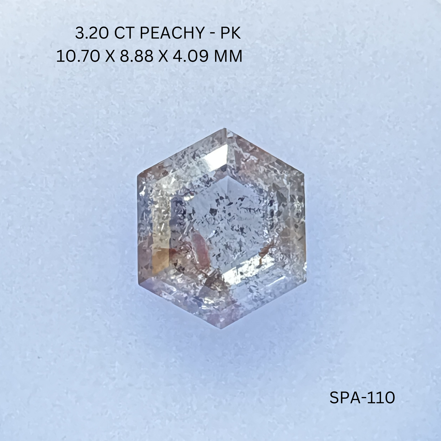 3.20CT Peachy Hexagonal Natural Salt and Pepper Diamond 10.7*8.88*4.09MM