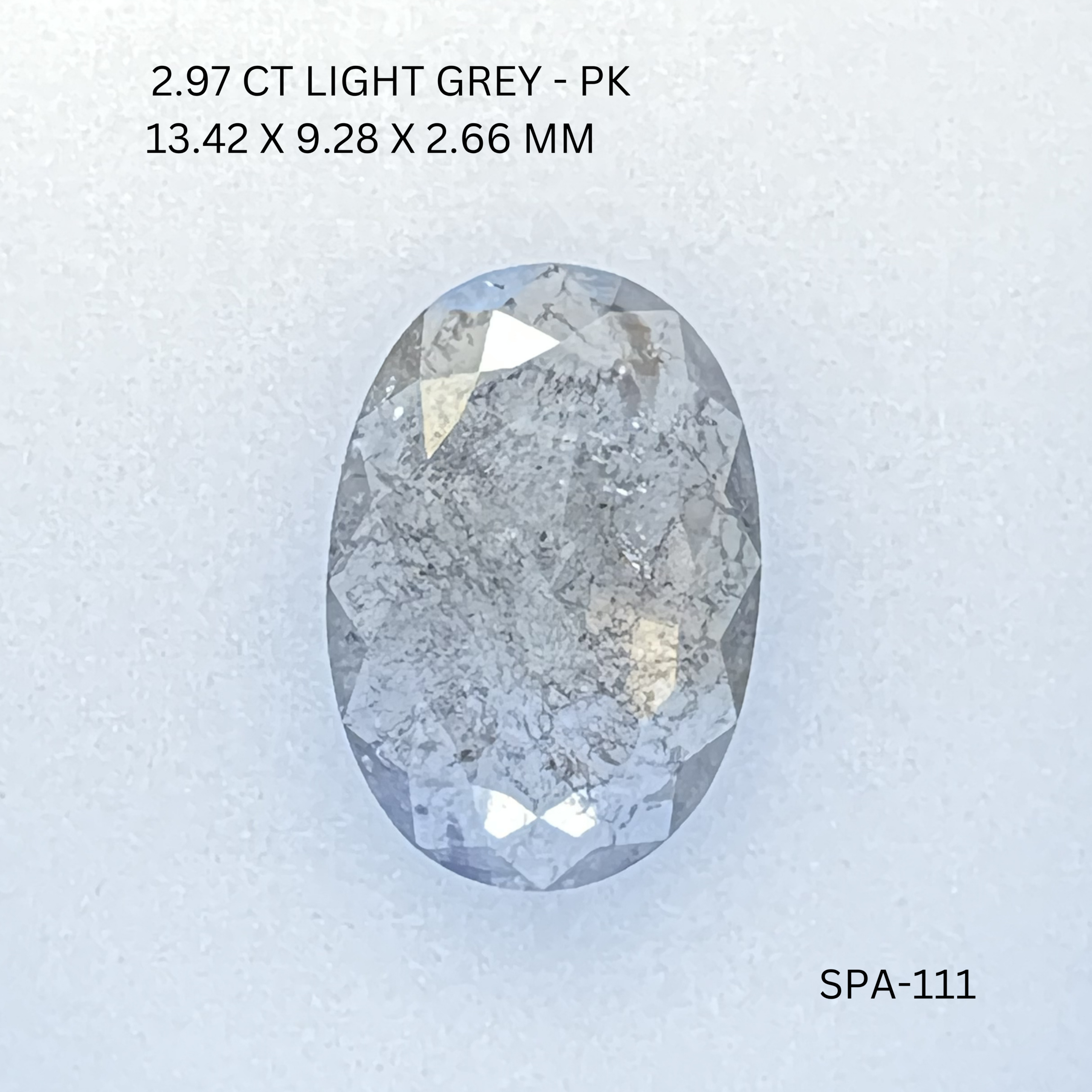 2.97CT Light Grey Oval Natural Salt and Pepper Diamond 13.42*9.28*2.66MM