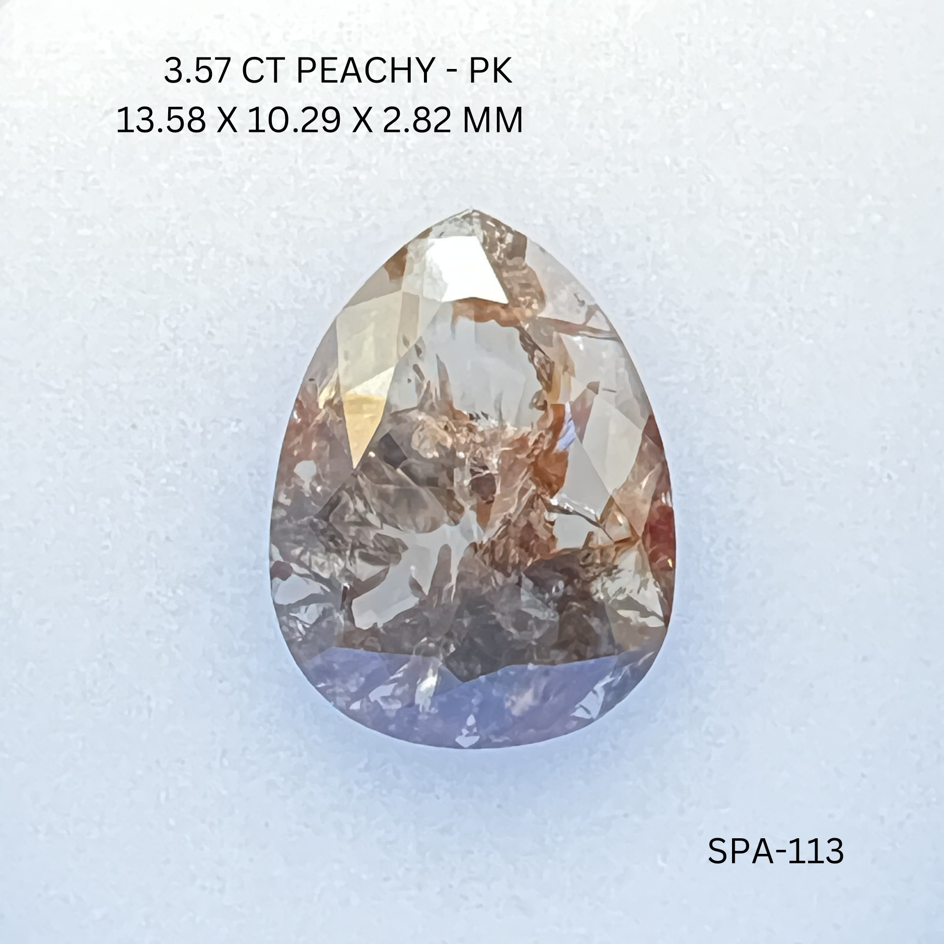 3.57CT Peachy Pear Natural Salt and Pepper Diamond 13.58*10.29*2.82MM