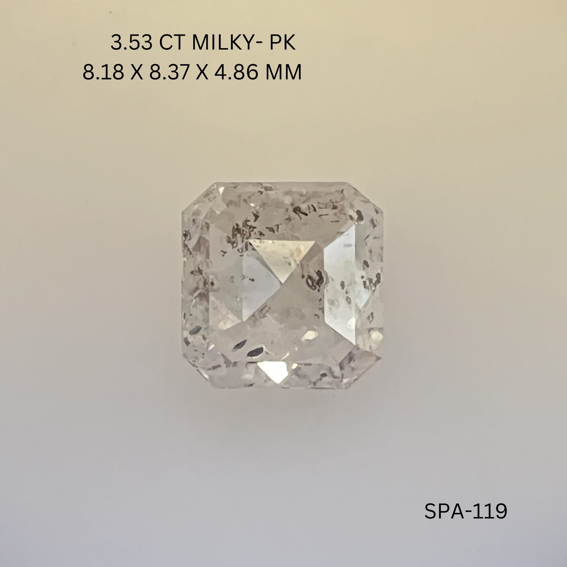 3.53CT Milky Asscher Natural Salt and Pepper Diamond 8.18*8.37*4.86MM