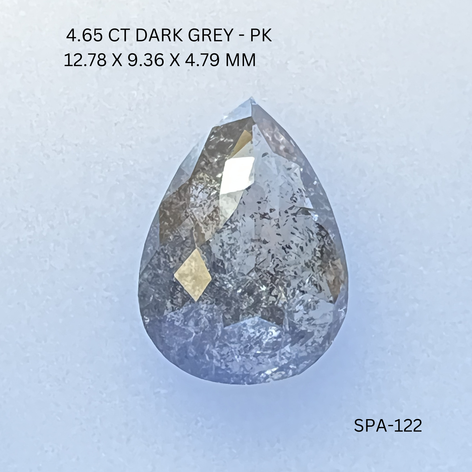 4.65CT Dark Grey Pear Natural Salt and Pepper Diamond 12.78*9.36*4.79MM