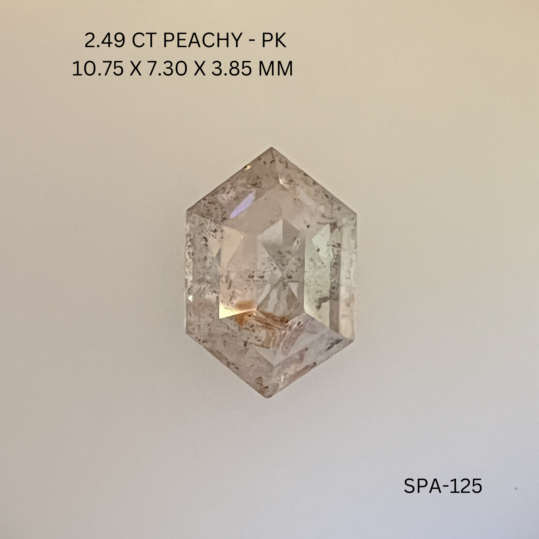 2.49CT Peachy Hexagonal Natural Salt and Pepper Diamond 10.75*7.3*3.85MM