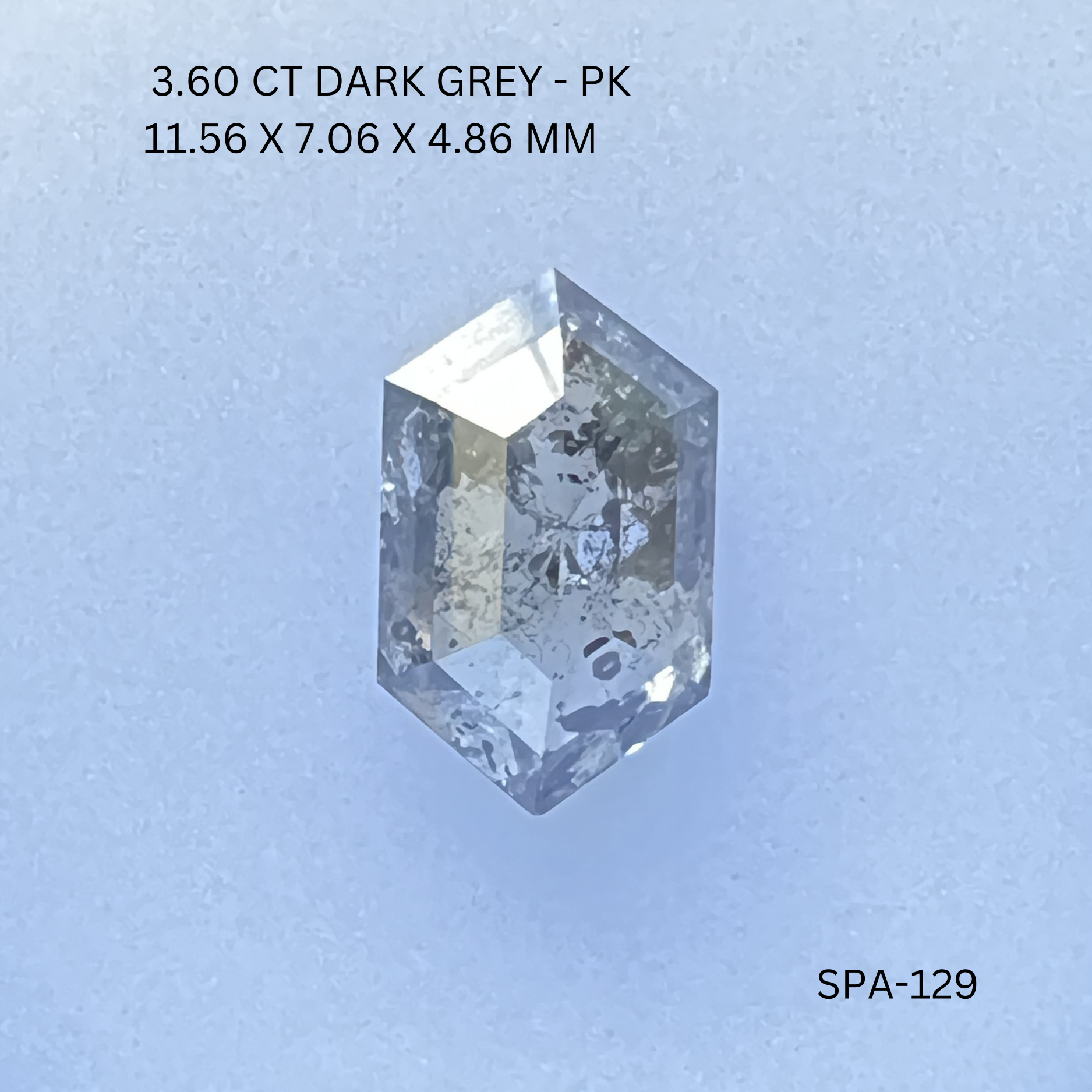 3.60CT Dark Grey Hexagonal Natural Salt and Pepper Diamond 11.56*7.06*4.86MM